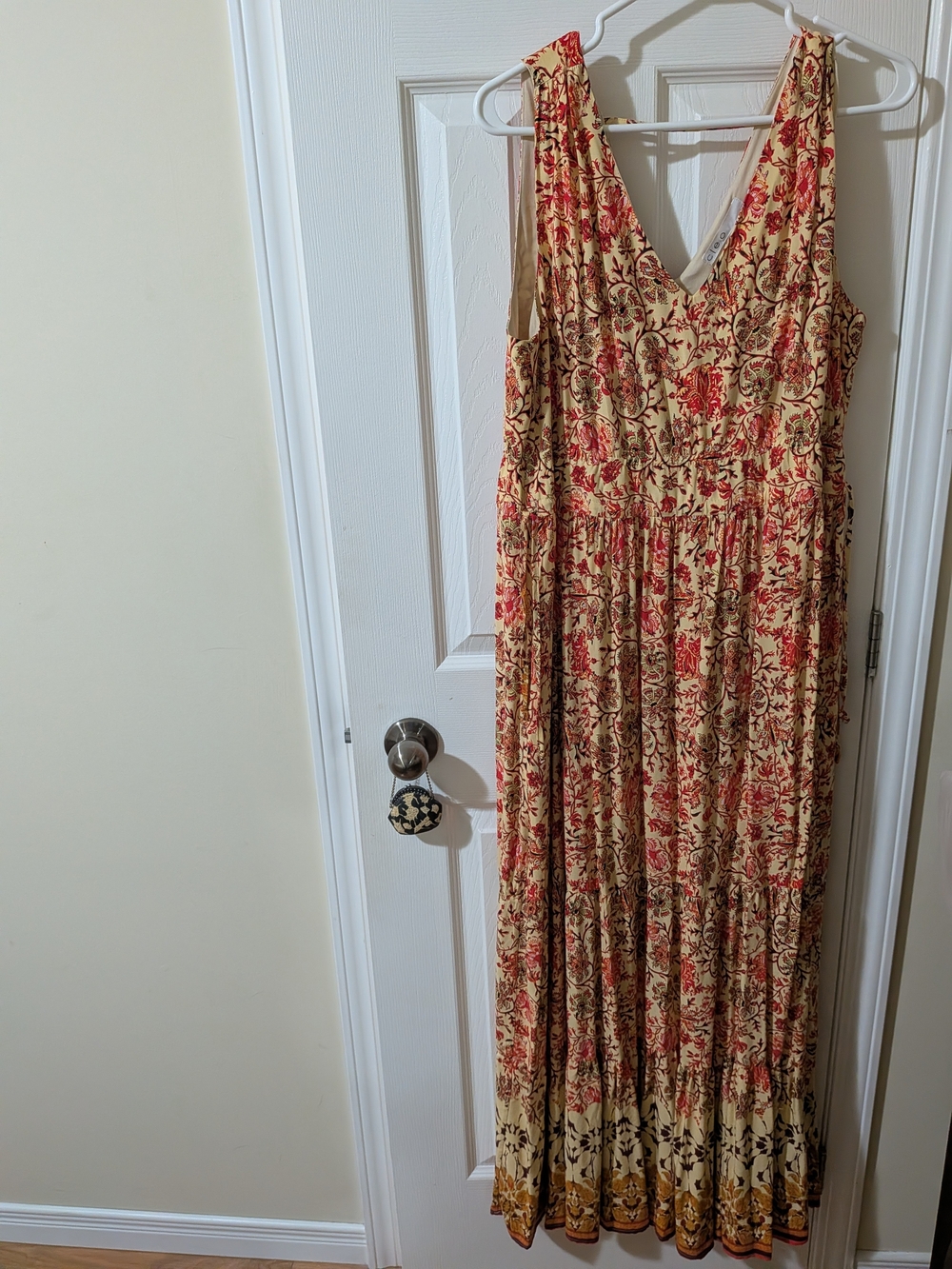 cleo Cream Floral V-Neck Maxi Dress with Red Accents - Picture 1 of 9